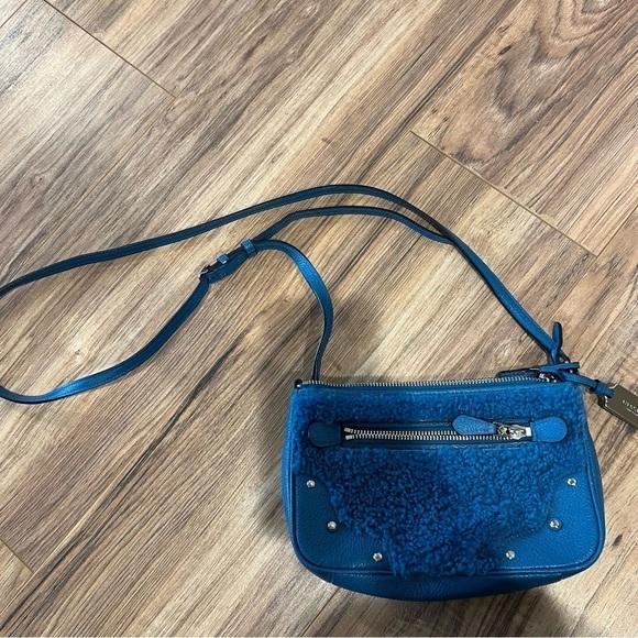 Coach Bright Blue Shearling Leather Rhyder Pochette Crossbody Bag - Picture 6 of 15
